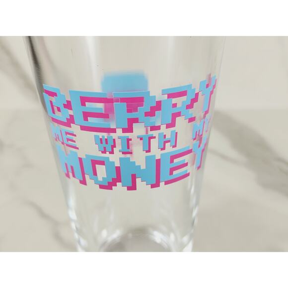 Berry Me With My Money Pint Beer Clear Glass 16oz Pink Girl Drinkware 5 1/2" - Picture 4 of 14